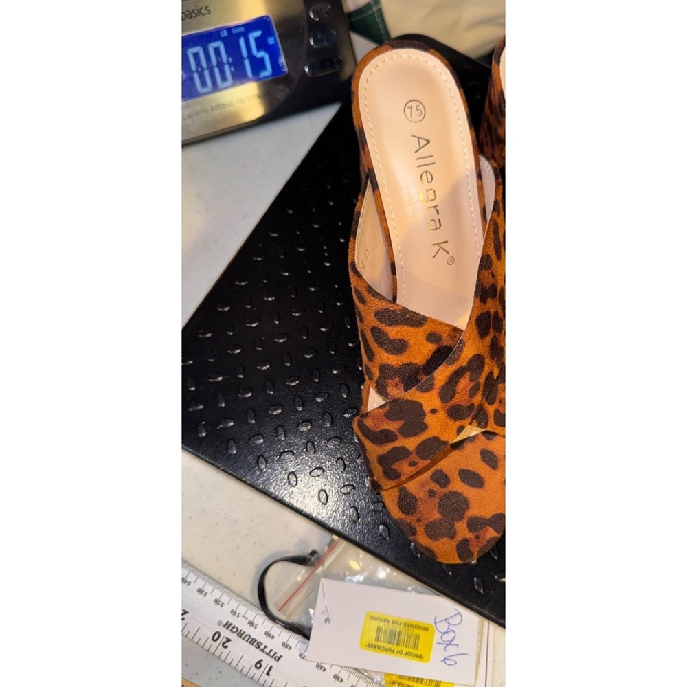 Allegra K Crisscross Strap Block 7.5 mule Heel Slide Sandal leopard Y2K Coquette - Picture 10 of 10